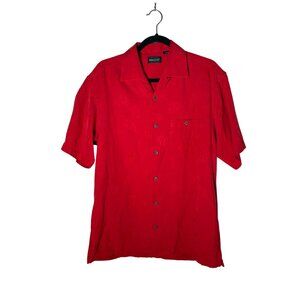 Riscatto Men's Medium 100% Silk Red Tropical Fish Button Down Short Sleeve Shirt